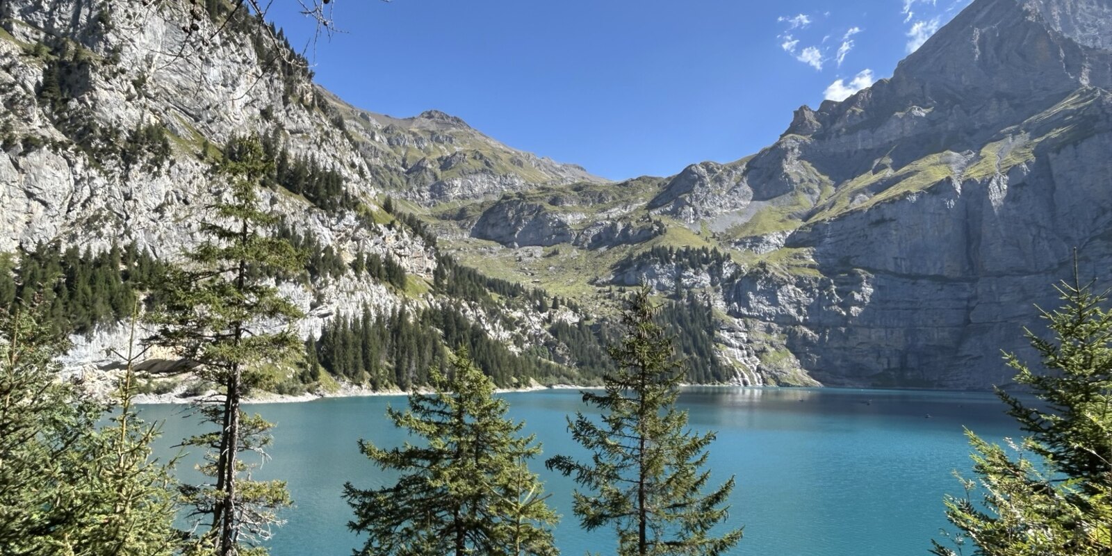 Turquoise mountain lake in the Swiss Alps